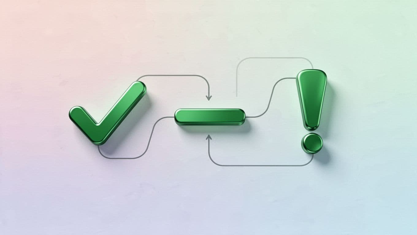 Vector flowchart shows automated workflow with green check, remove, and alert icons on minimal gradient background.