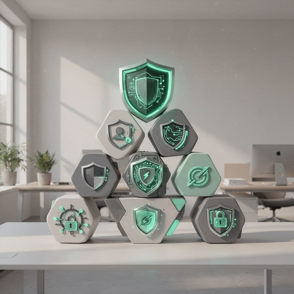 Modern illustration featuring symbolic icons of key cybersecurity roles including SOC analyst, cloud security architect, identity manager, incident responder, GRC specialist, and app sec engineer, arranged in a priority pyramid with green highlights on top priorities against a subtle office background.