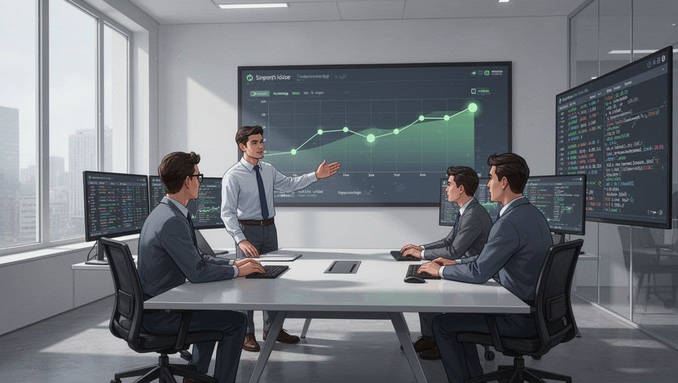 Three professionals in conference room review logs on multiple screens; one points to post-termination access timeline.