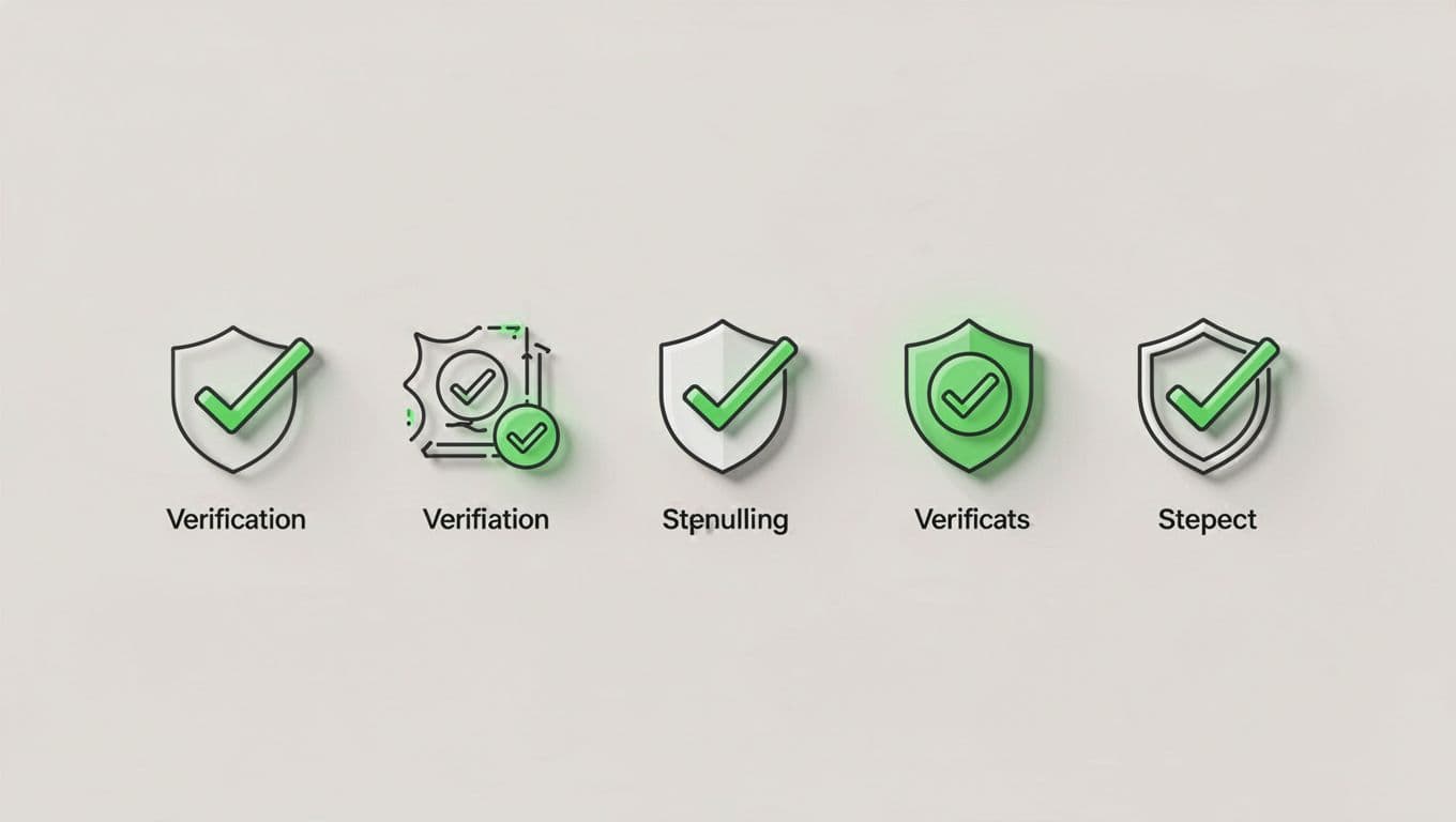 Modern illustration with clean icons depicting phishing drill verification steps like phone callback, out-of-band confirmation, and payment locks in a checklist row format using green accents on a neutral background.