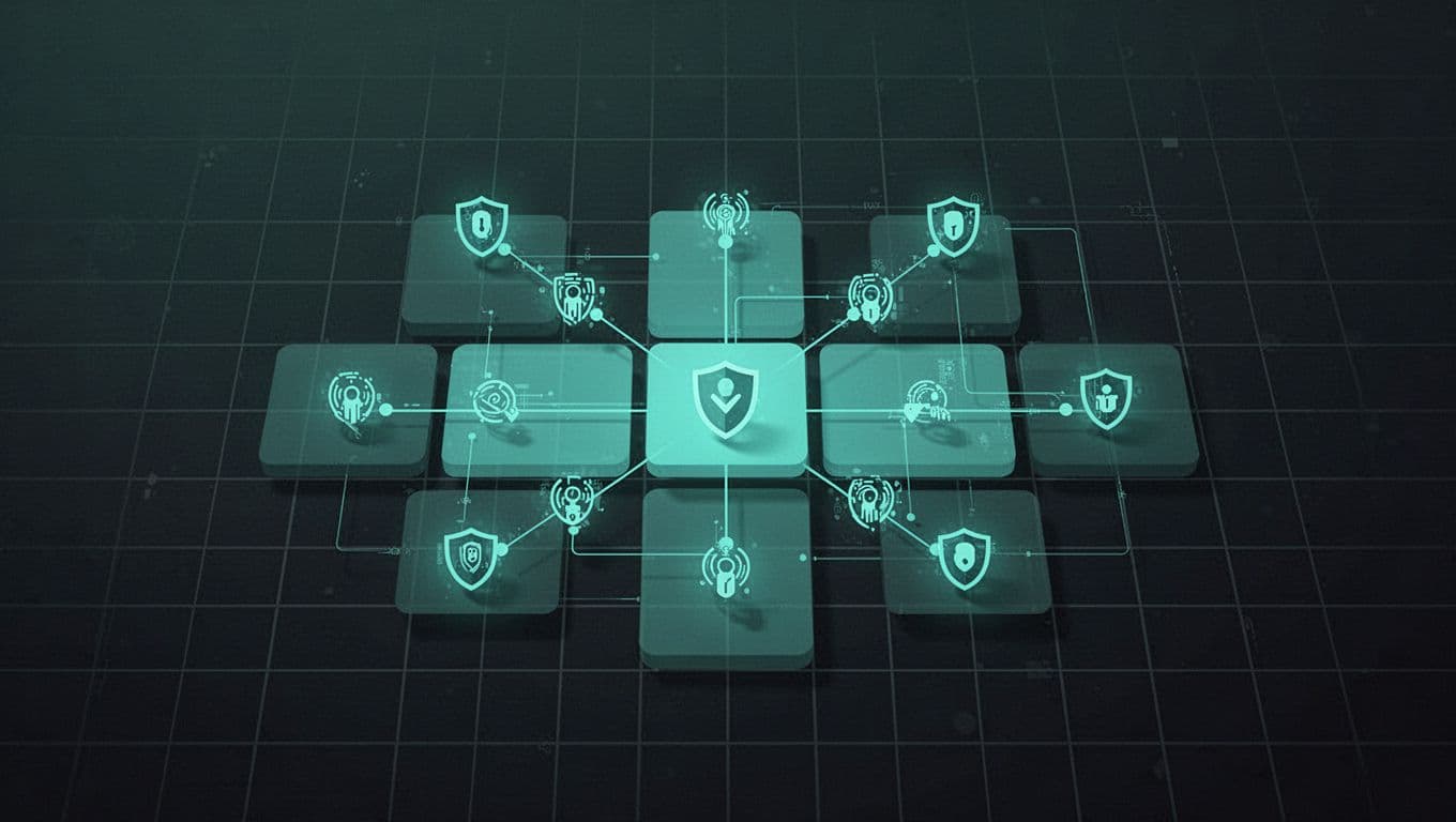 MITRE ATT&CK matrix highlights endpoint techniques like process injection and credential access, with connected detection icons and green accents.