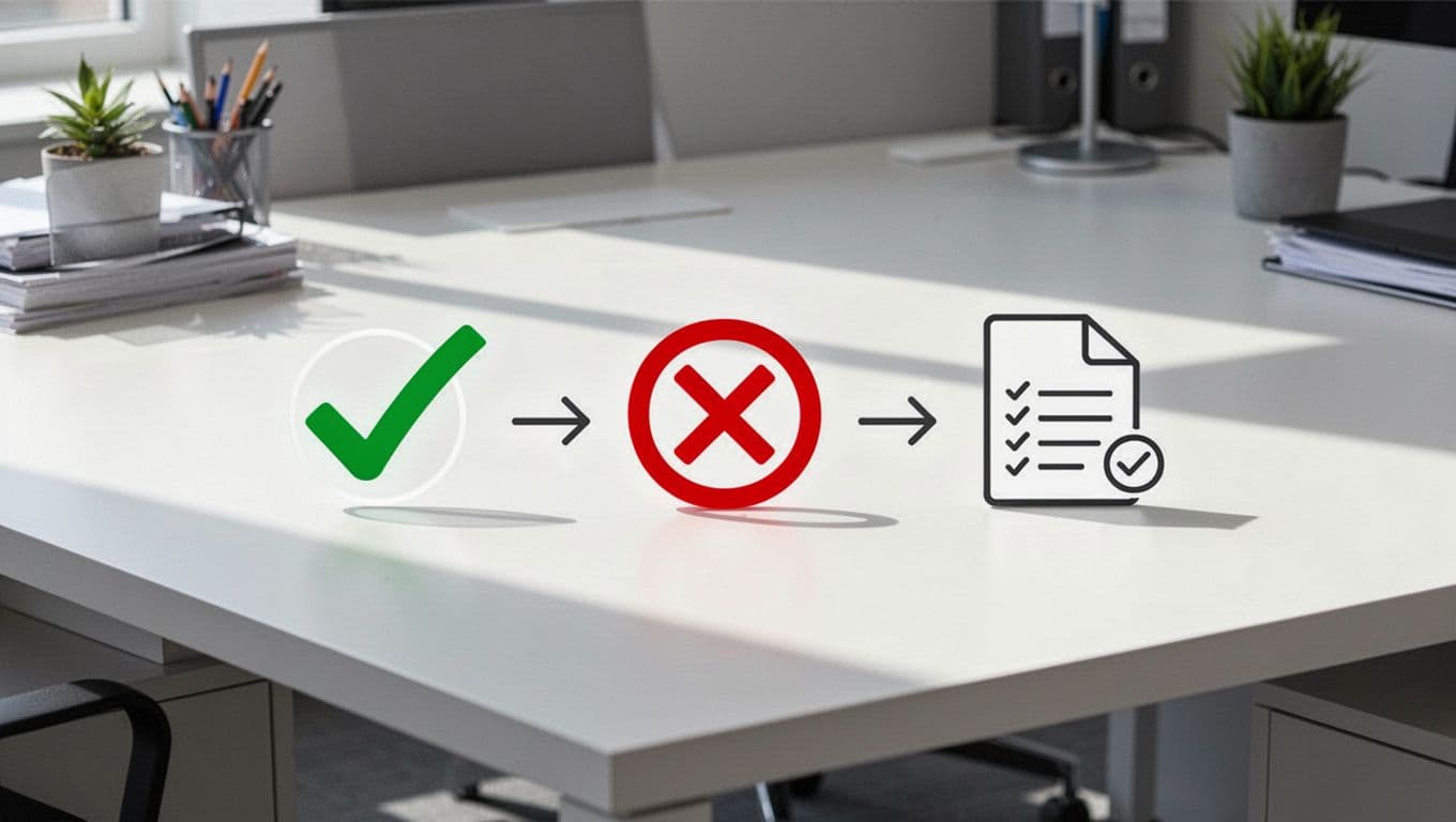 Step-by-step flowchart on clean office desk shows remediation of orphaned privileged accounts with checkmark, delete, and assign icons.
