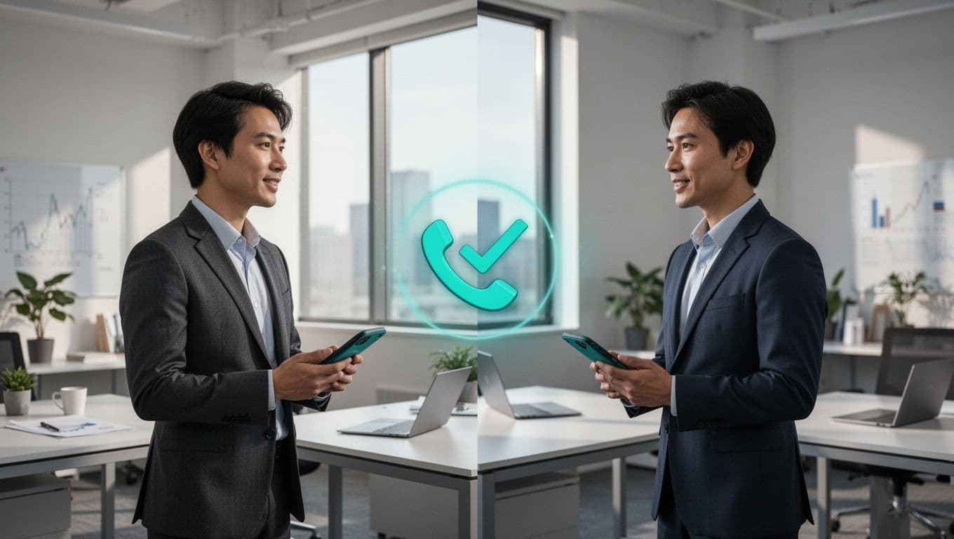 Modern illustration depicting a finance team member on a phone confirming details with a colleague via secure callback, in a split scene with phone icons, checkmarks, clean office backgrounds, and accent color on verification elements.
