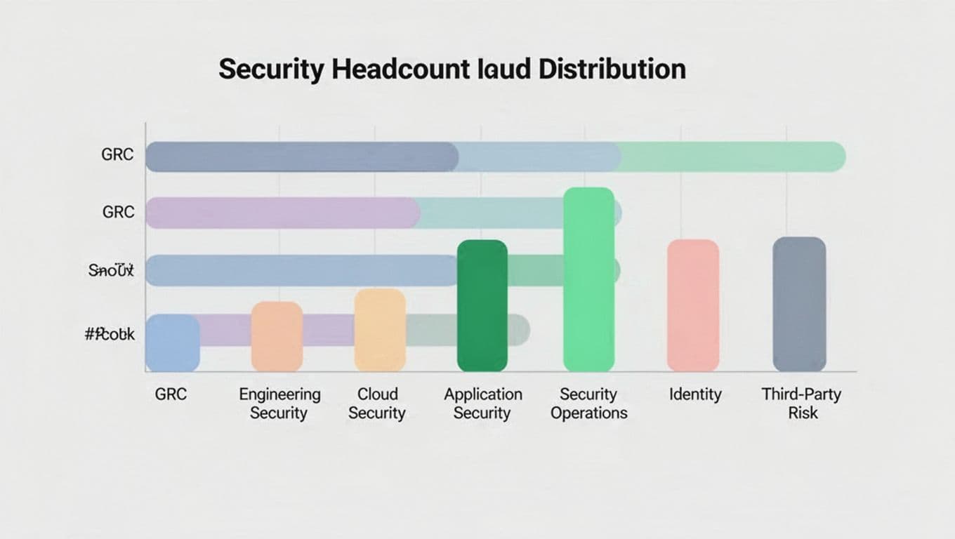Horizontal bar chart shows headcount across security functions with green accents on key bars.