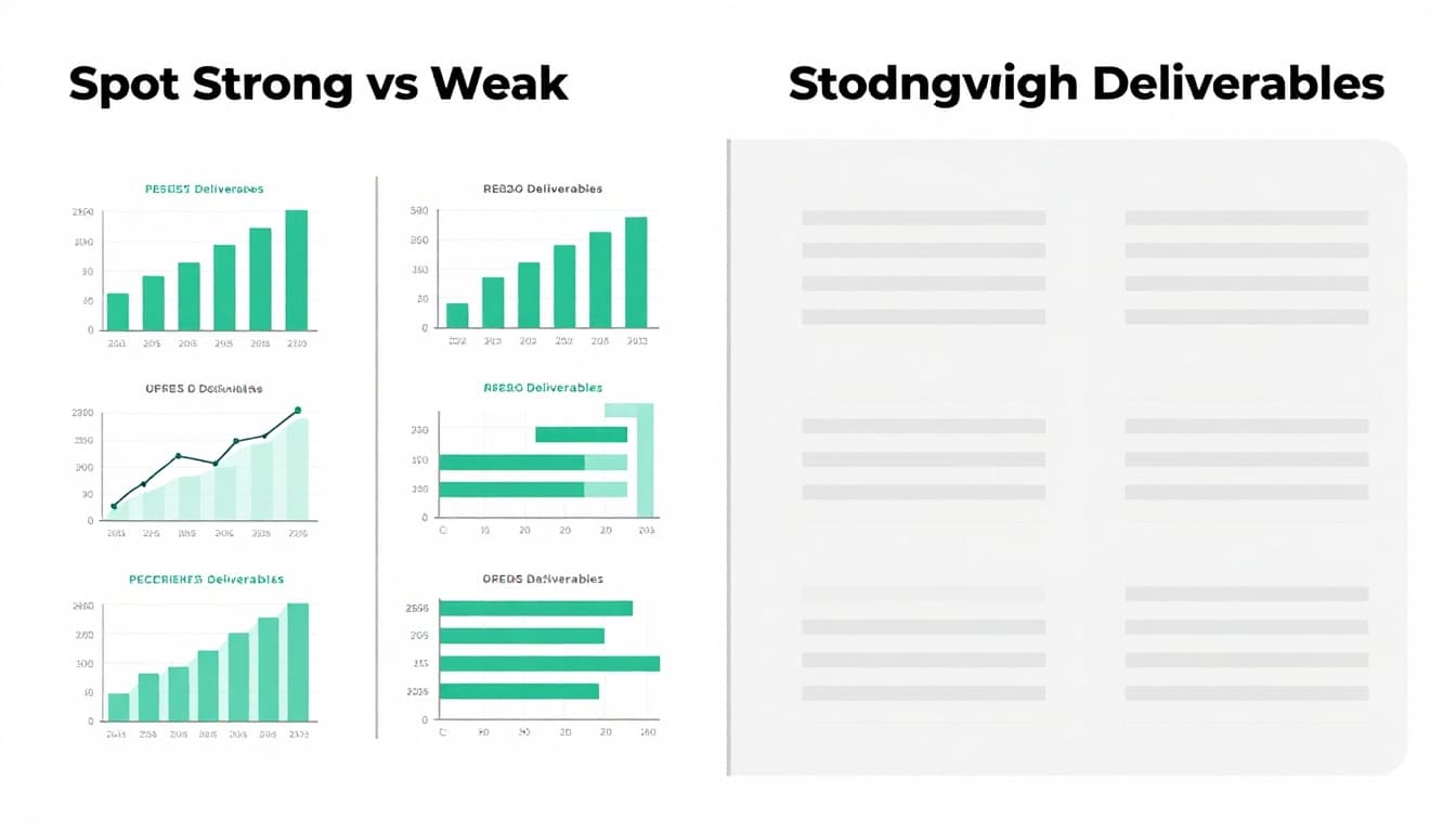 Modern illustration side-by-side comparing strong organized cybersecurity report with charts and highlights against weak messy generic template, neutral split office background, clean lines, cool palette.