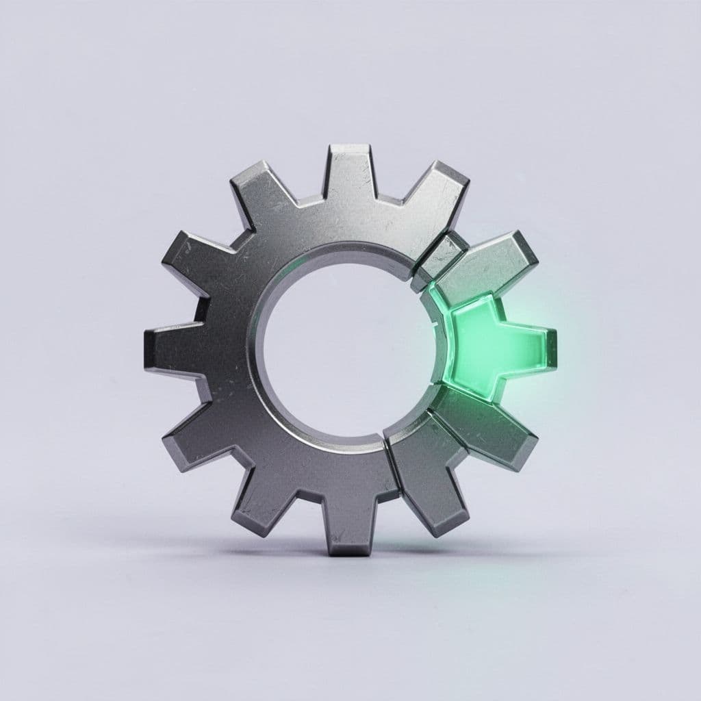 Geometric gear cycle with green-highlighted section on light background.
