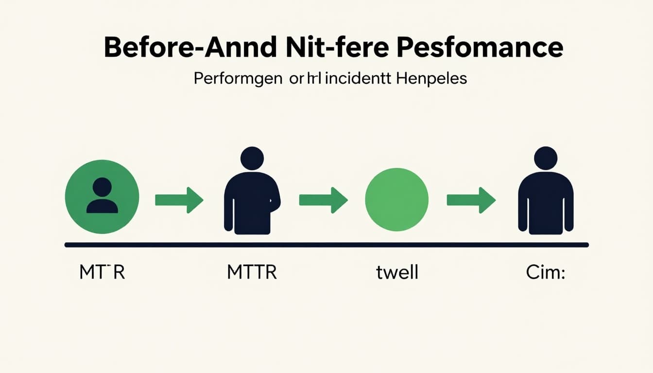 Timeline graphic compares before and after incident response speeds with arrows showing reduced MTTR and dwell time.