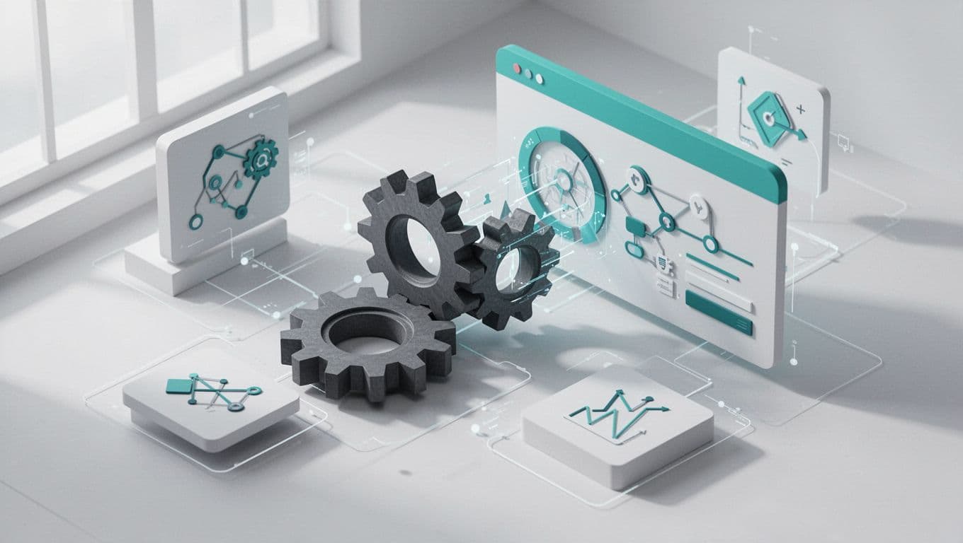 Two gears connect bug bounty dashboard to Jira and Slack icons in isometric view.