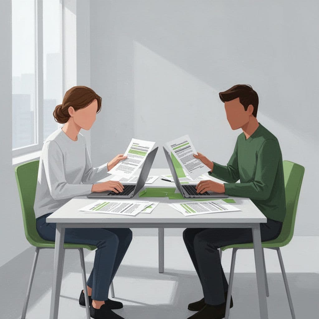 A minimalist illustration shows a team working together with laptops and documents around a shared table.