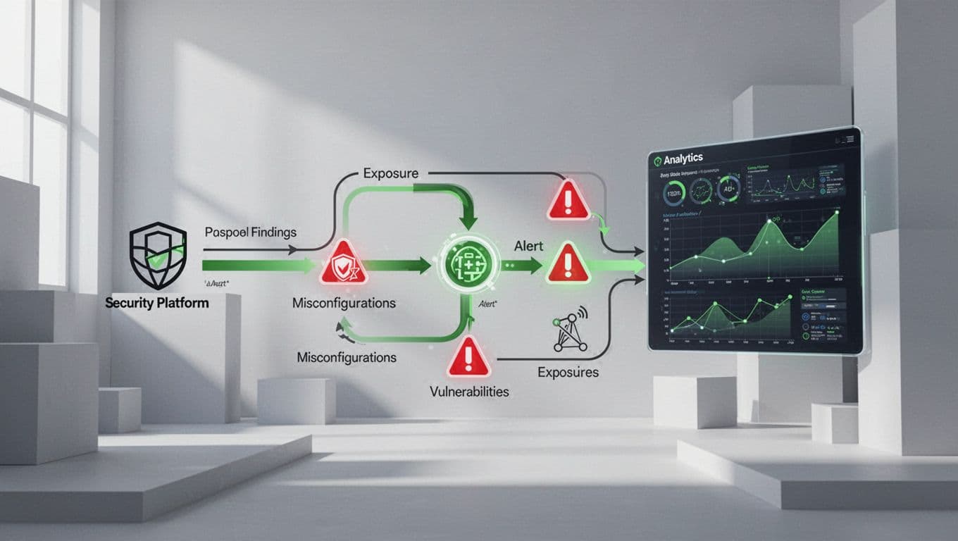 Arrows connect CTEM exposure findings like vulnerabilities and misconfigurations to SIEM alerts in a central diagram.