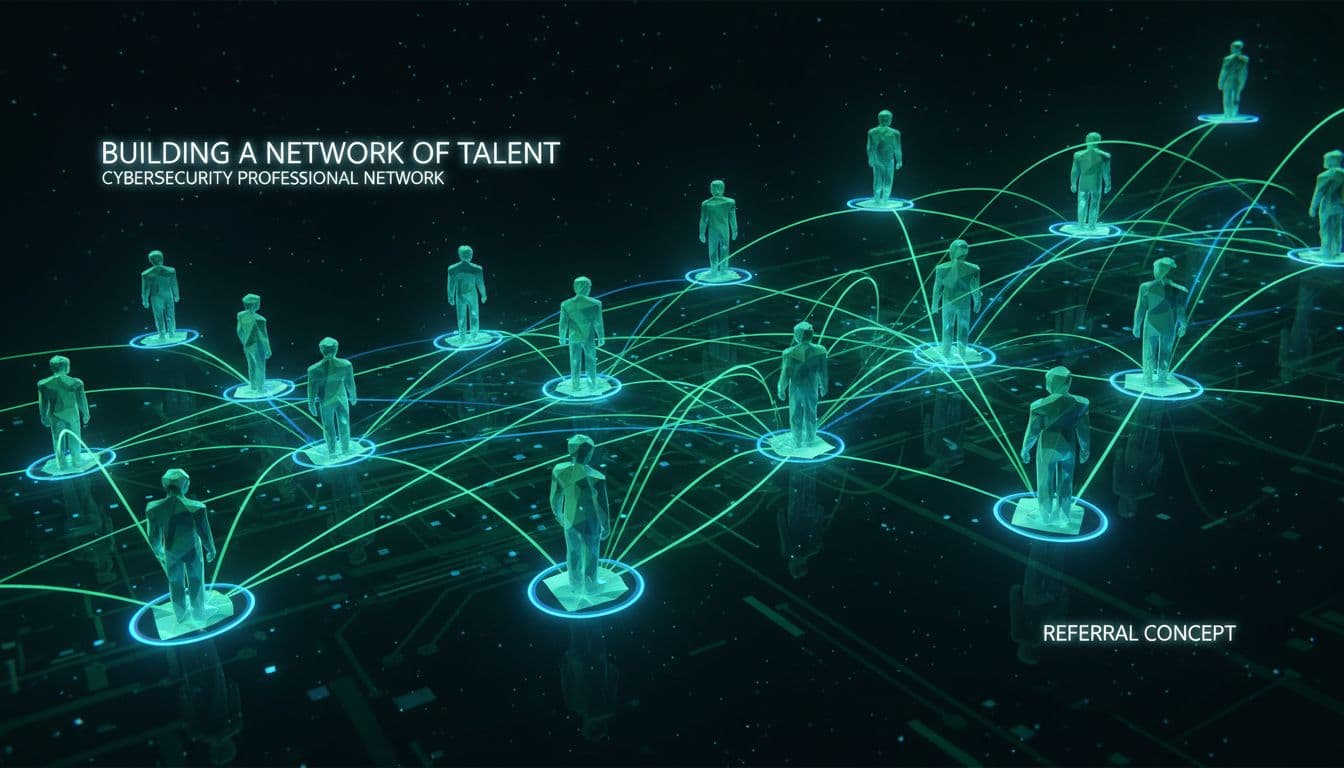 A digital network of experts connected by glowing light lines against a dark blue background.