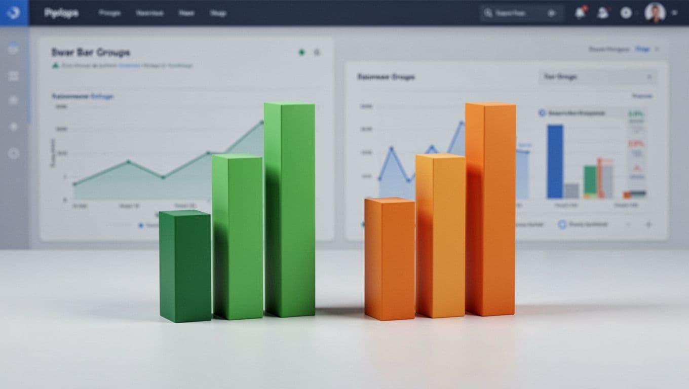 Bar chart compares tall green true positives bars to shorter orange false positives on dashboard background.