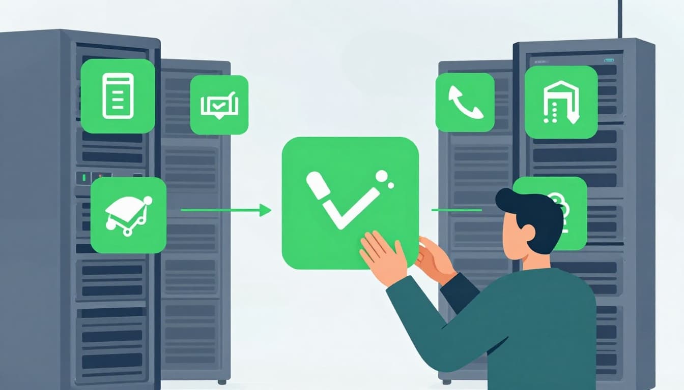 Engineer deploys API gateway with rate limiting and zero trust icons amid server racks in data center.