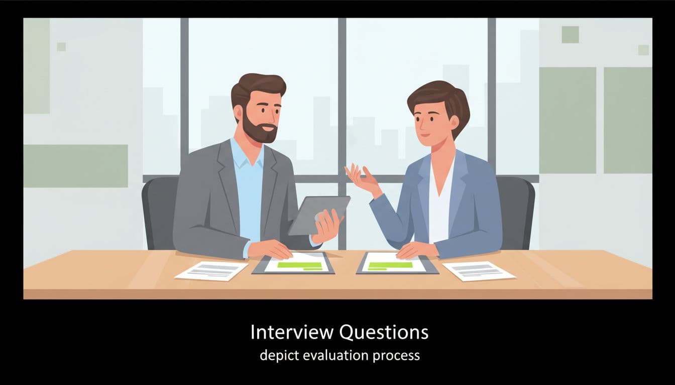 Hiring manager and GRC candidate at conference table with relaxed hands and green-accented folders.