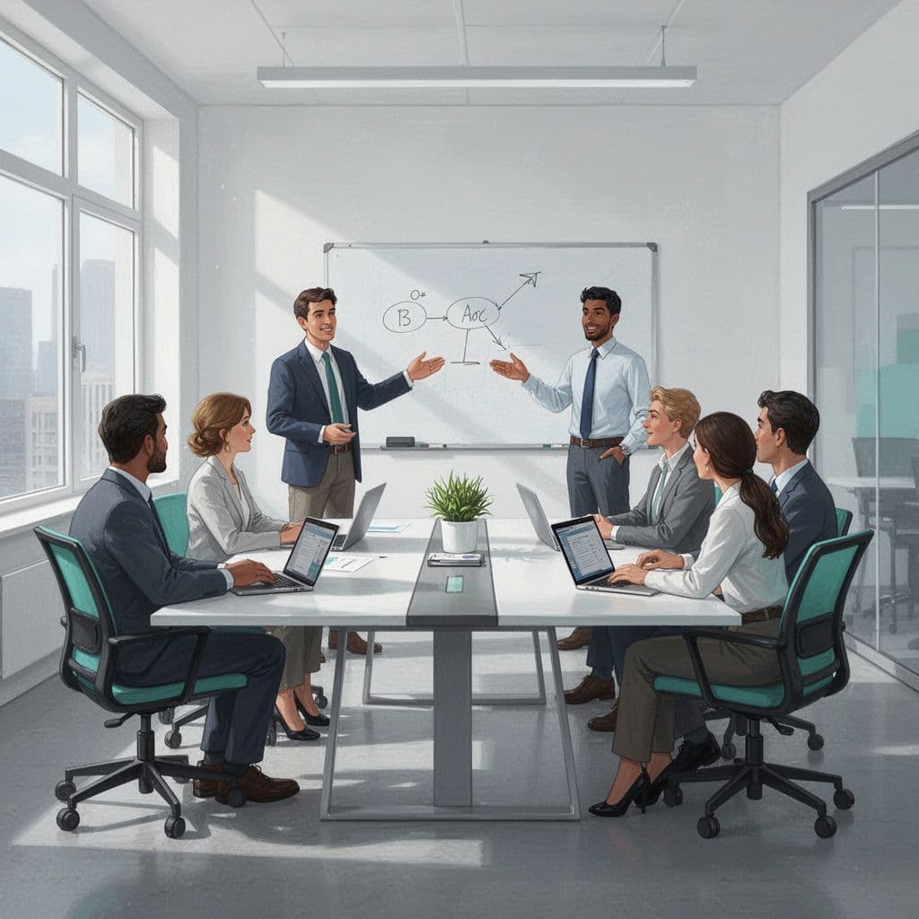 A diverse team collaborates in a modern office during a structured incident response planning meeting.