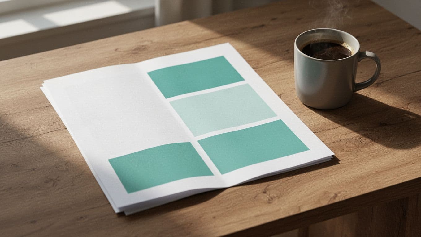 Modern illustration of job description document on desk with green highlights on key sections and coffee mug nearby.