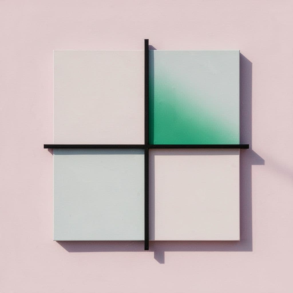 Clean 2x2 grid with bold axes lines, soft background, and green accent in one quadrant.