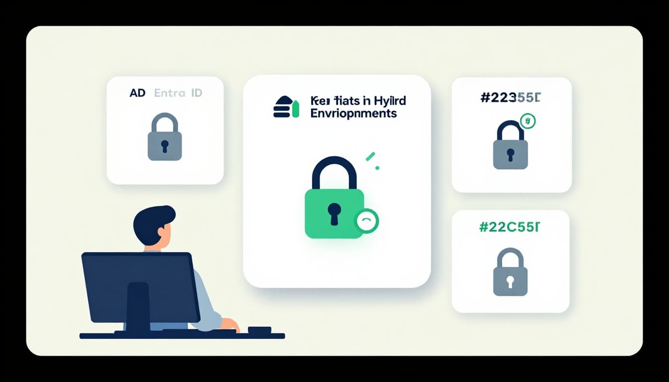 Attacker at computer targets multiple account icons with passwords; locks block most as green alerts pop up.