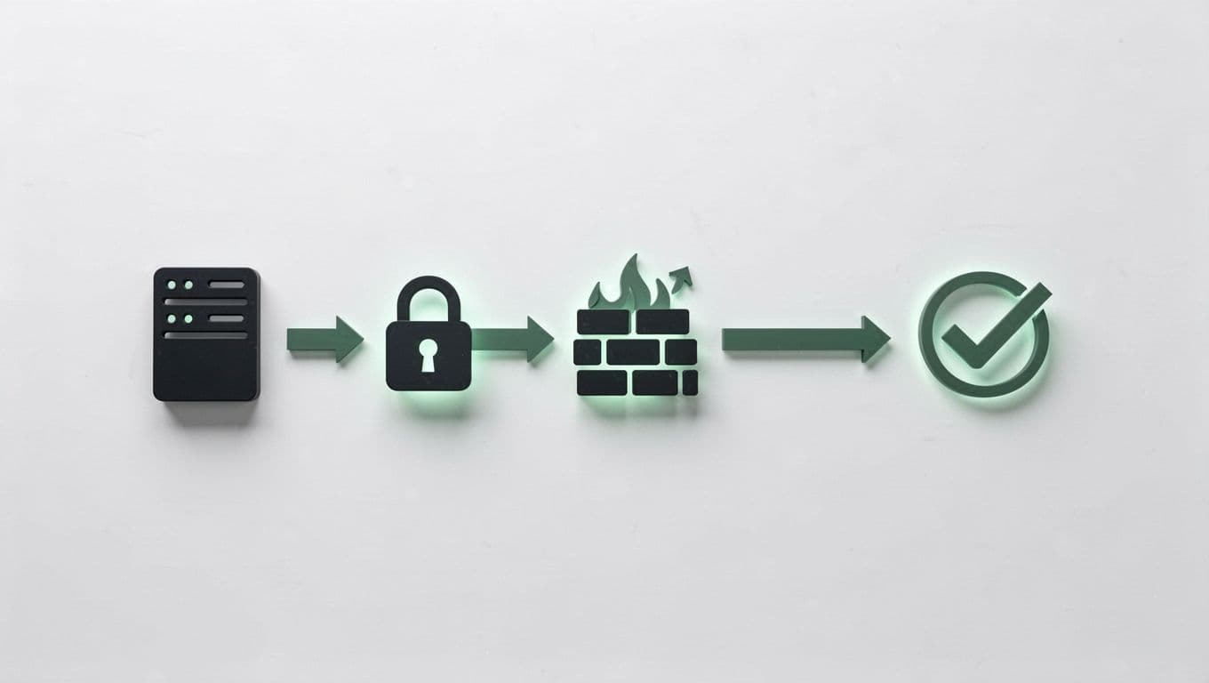 Linear flowchart on digital whiteboard shows remediation steps for exposed Redis instance using icons and green-accented arrows.