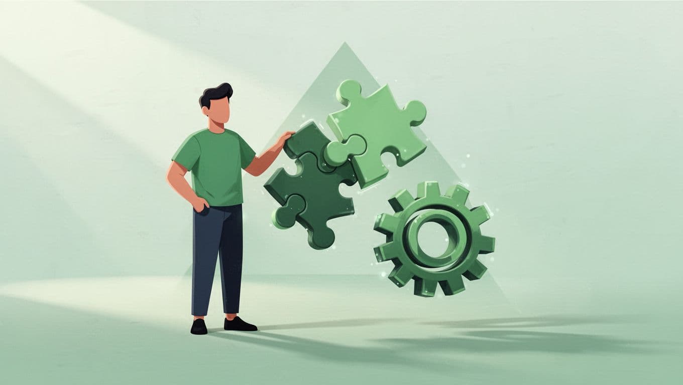 A modern graphic depicts a person, a puzzle piece, and a gear icon symbolizing balanced resourcing strategies.