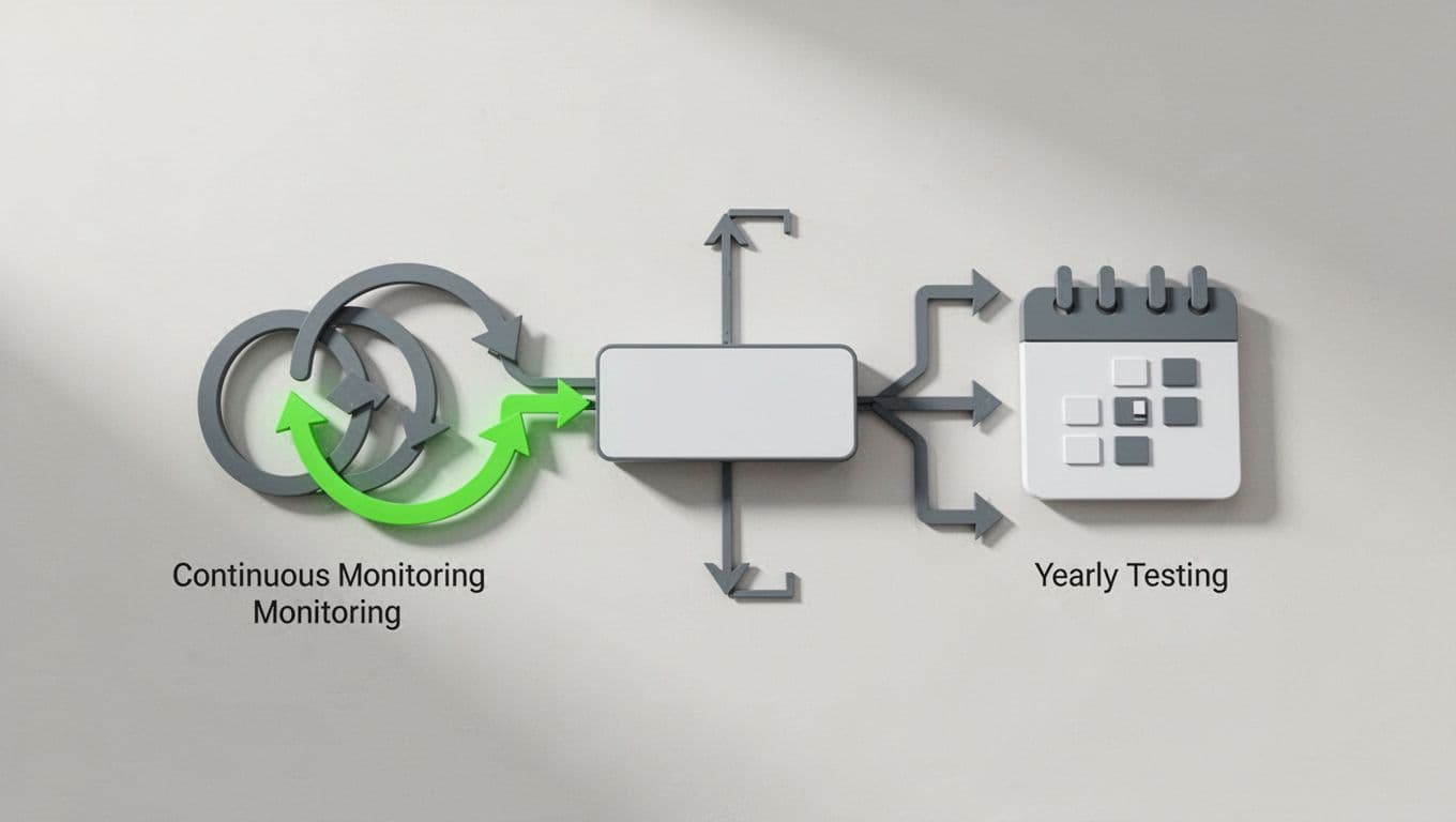 Simple flowchart with start box branching to green-accented continuous icons path or annual icons path.