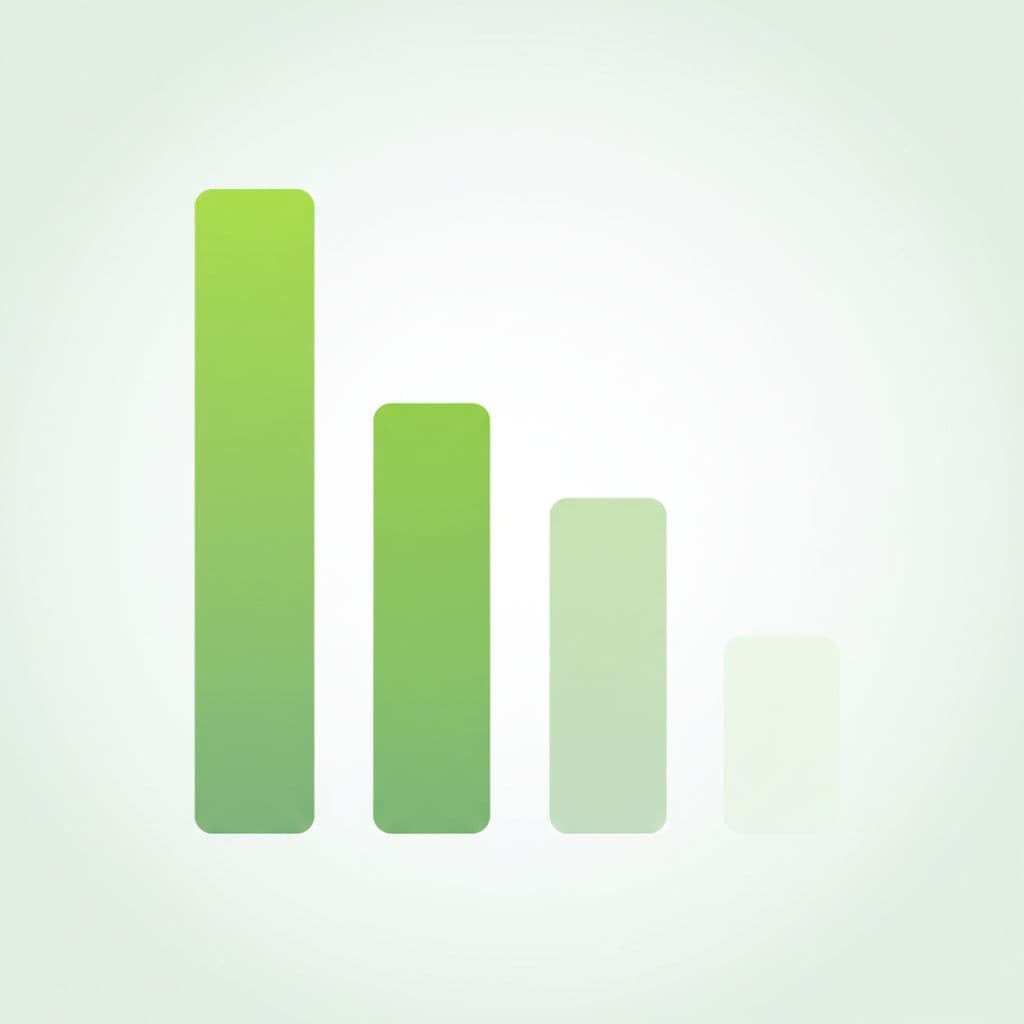 Vertical bar chart with four bars of varying heights in green tones on soft background.
