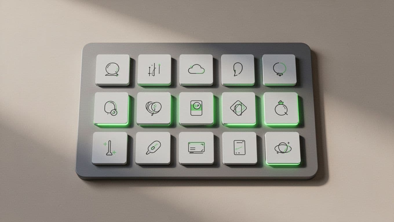 A minimalist digital dashboard features an organized column of empty checkboxes paired with abstract green symbols. The clean flat interface is designed to help users systematically verify critical security permissions.