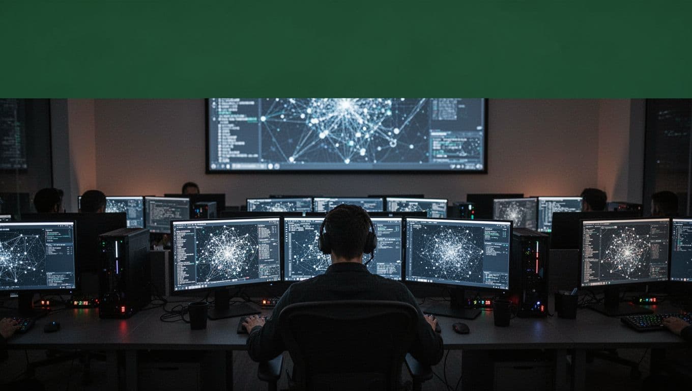 Security analysts monitor glowing screens in a dark incident response command center.