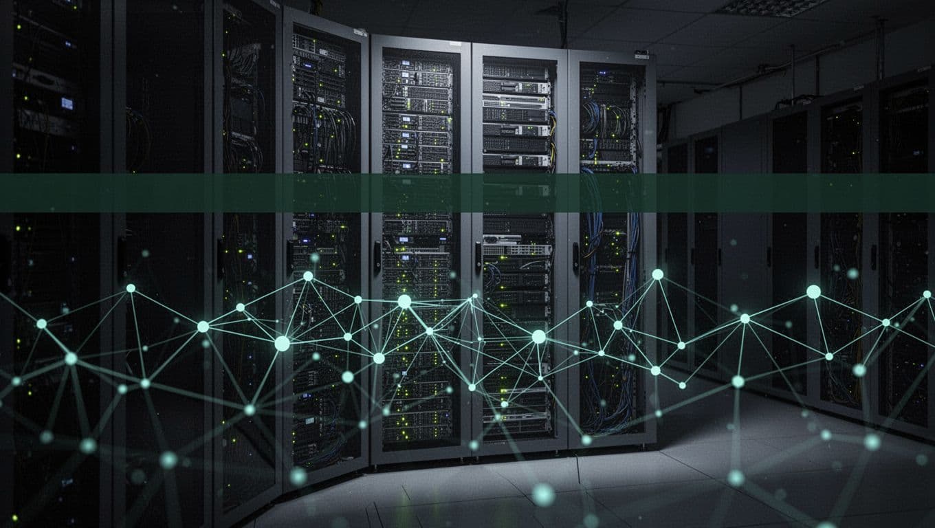 A server rack and glowing network graphic beneath a Continuous Testing headline.