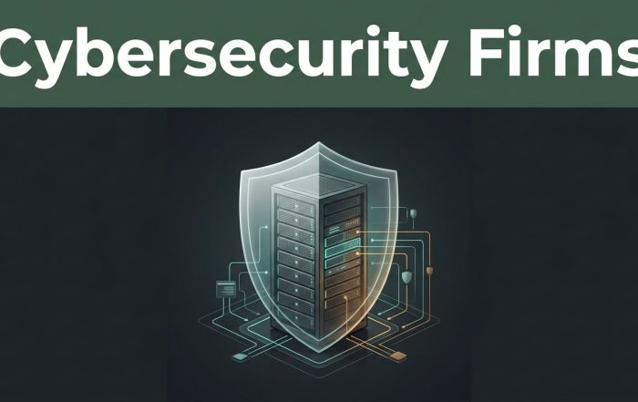 A server rack and secure network graphic appear beneath a glowing shield.