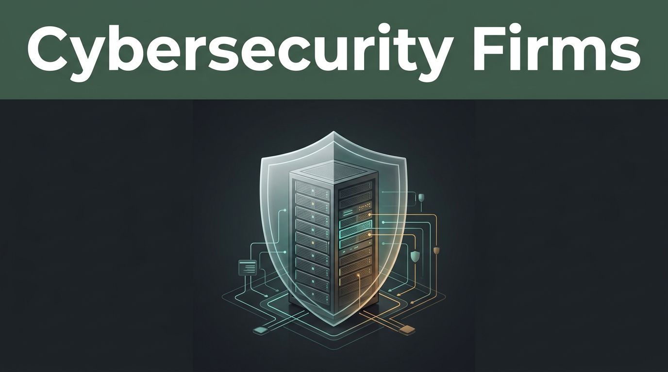 Cybersecurity Firms Banner A server rack and secure network graphic appear beneath a glowing shield.