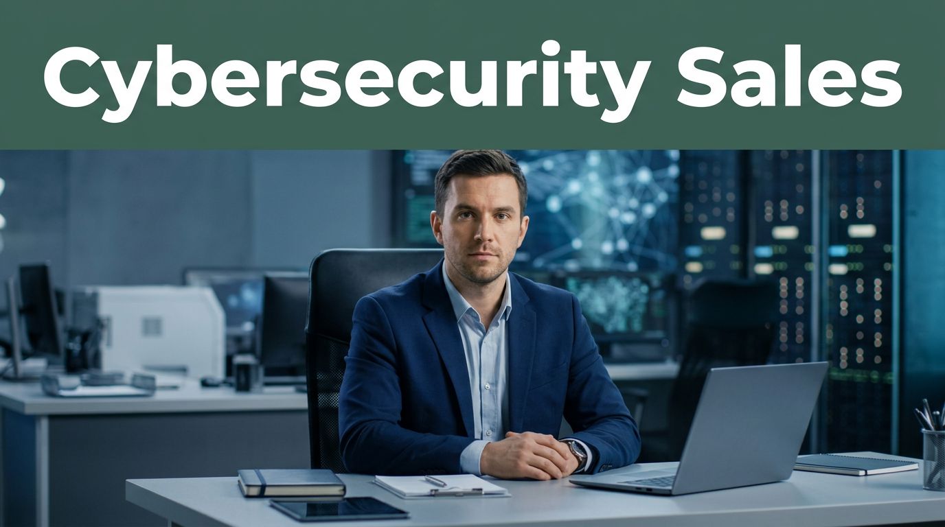A cybersecurity sales leader seated at a desk with blurred server lights behind them.