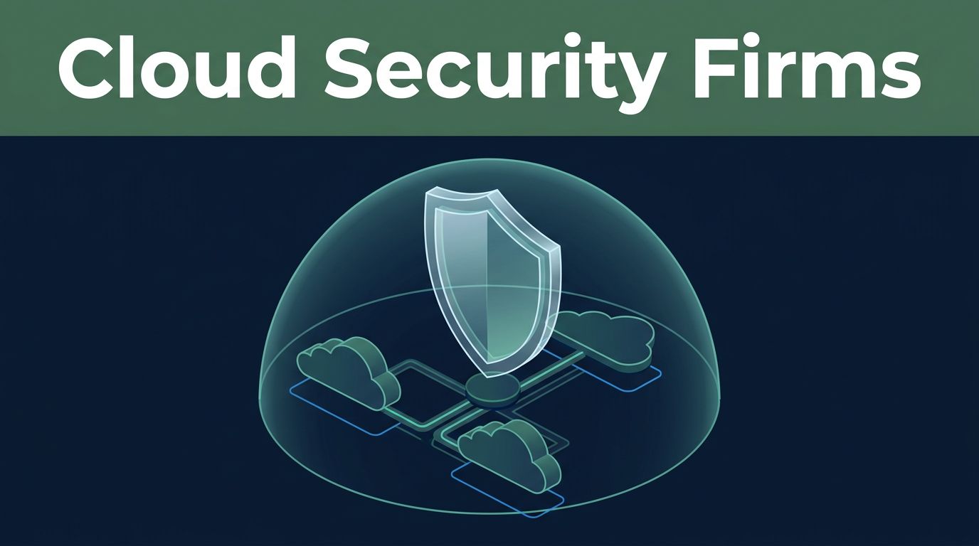 A glowing cybersecurity shield protects a multi-cloud network on a navy background.
