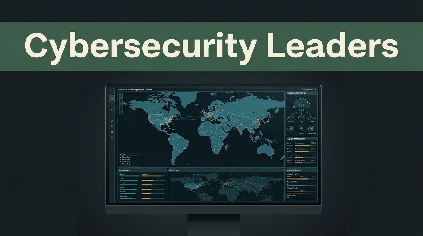 An enterprise security console showing threat maps and cloud infrastructure.
