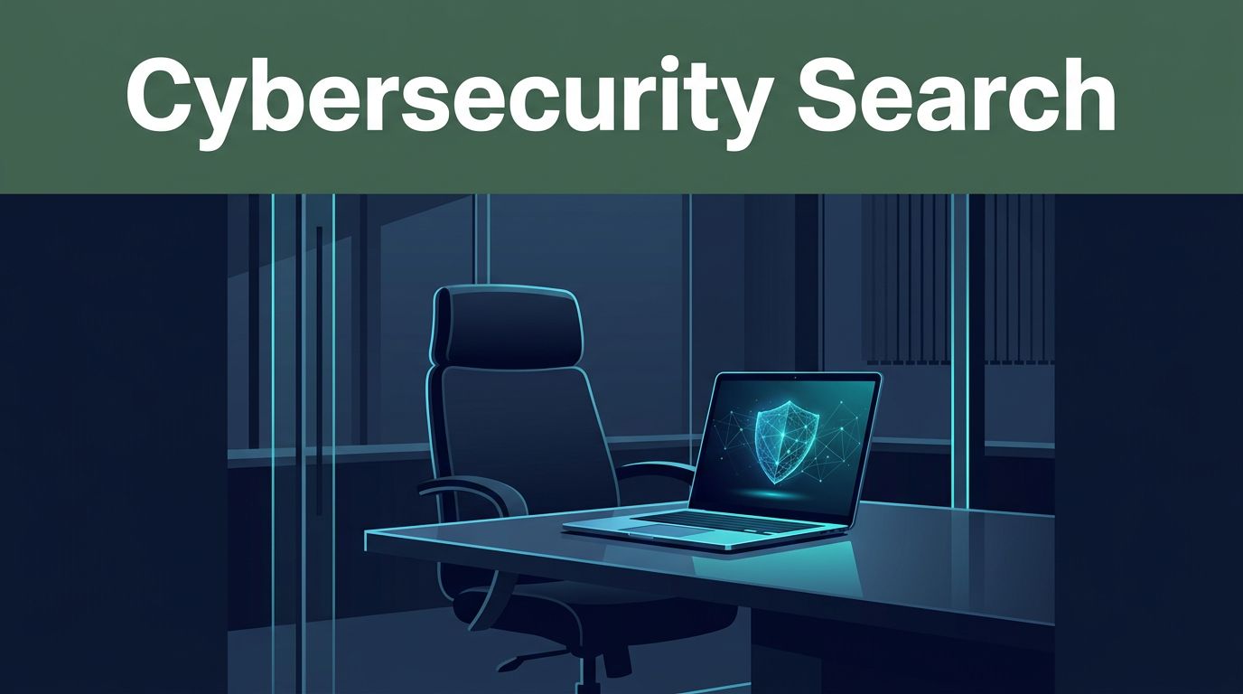 A boardroom table with an executive chair and laptop showing a blue network shield.