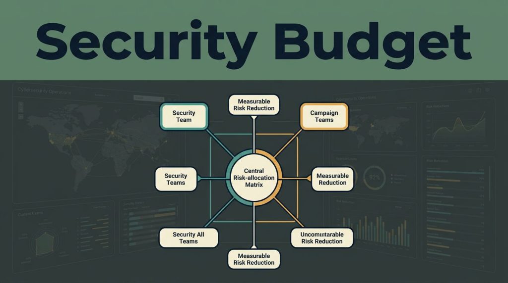 A cybersecurity dashboard with a risk-allocation matrix connecting team nodes.