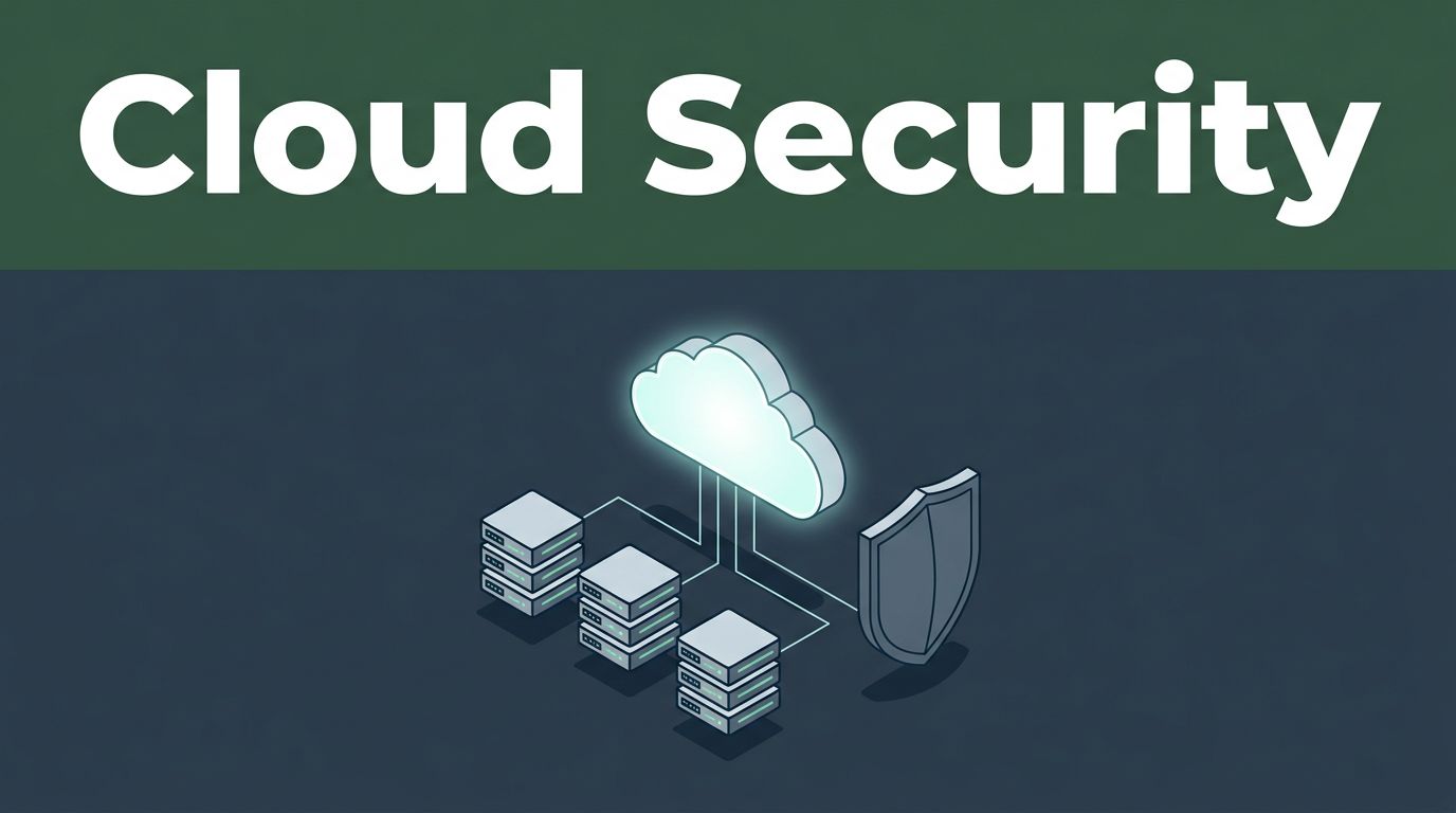 A glowing secure cloud connected to server nodes protected by a geometric shield.