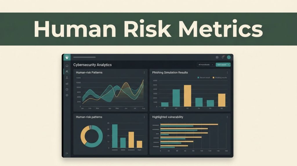 A cybersecurity analytics dashboard showing human risk patterns on a warm ivory and green background.