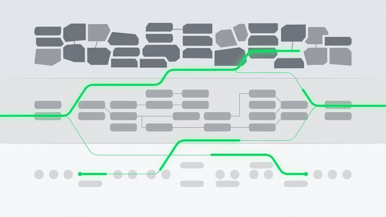A minimalist interface illustration features stacked geometric layers representing varied security tiers. Vibrant green accents highlight central nodes, visually organizing complex user permission structures within a clean, professional digital environment.
