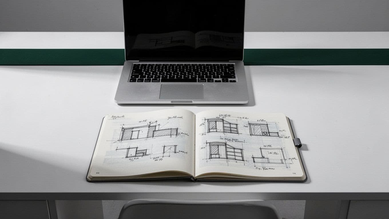 Desk with security diagrams, a laptop, notebook, and dark-green AUTHORITY banner.