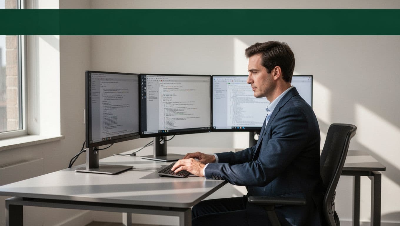 A person using a desktop computer beneath a green banner labeled Platforms.