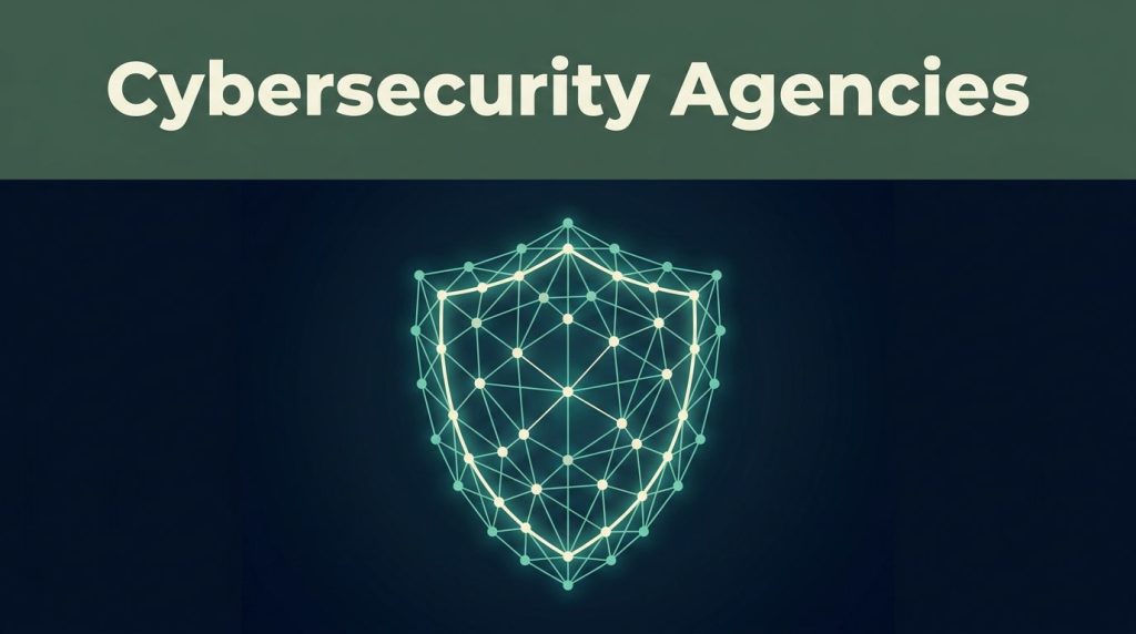 A glowing network shield above a dark digital landscape with a green headline band.