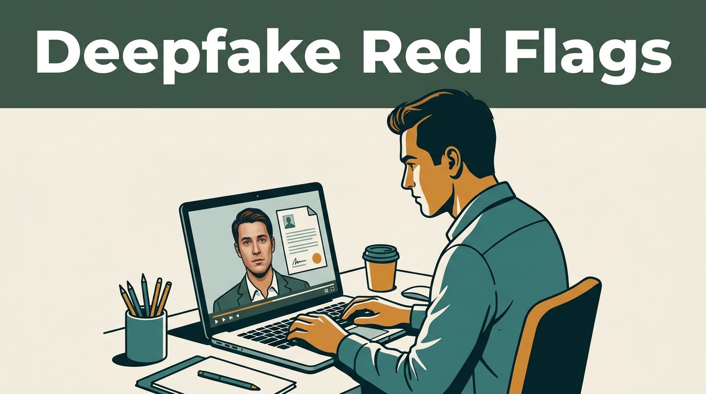 Analyst reviews a suspicious face-swapped onboarding video on a laptop.