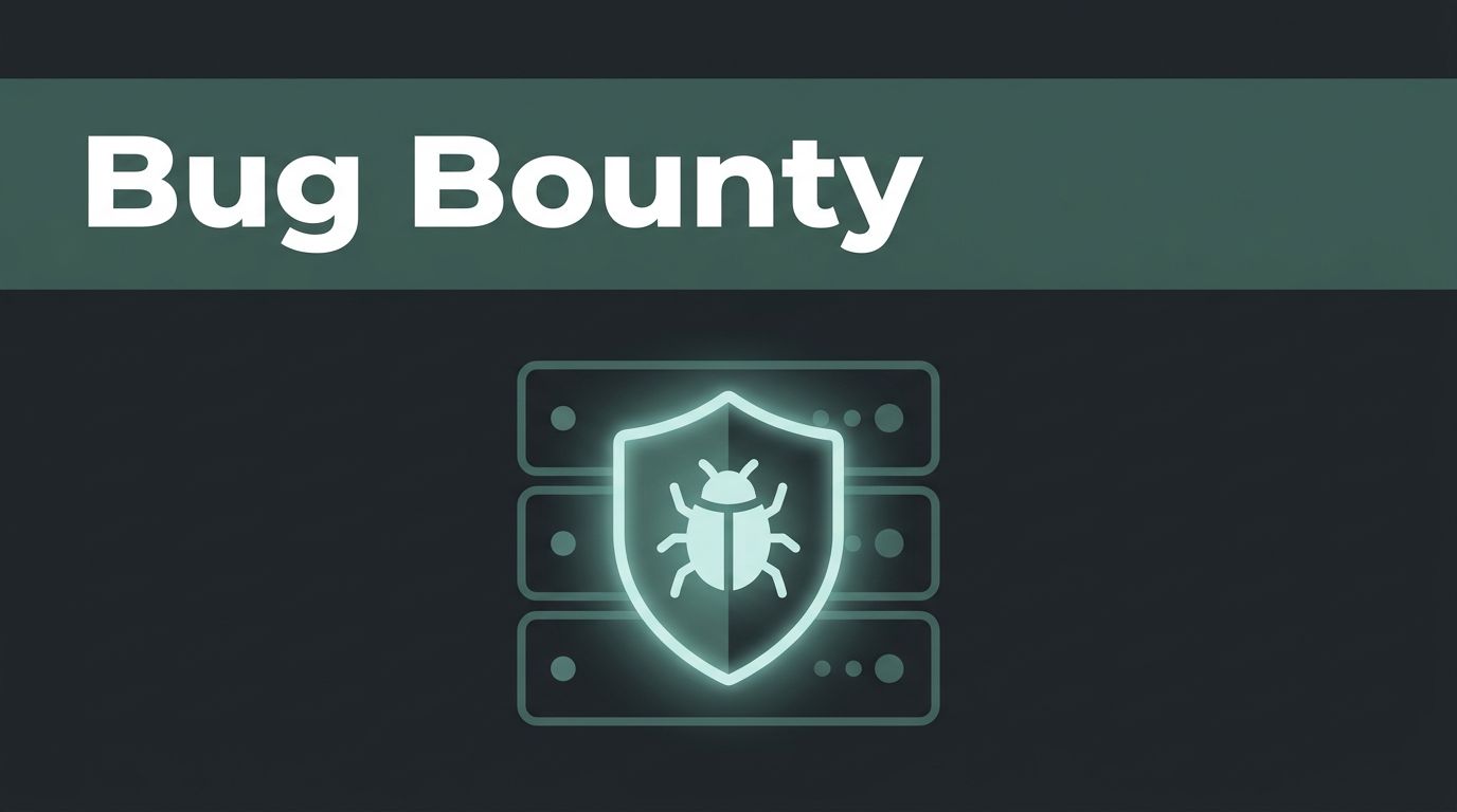 A server dashboard shows a glowing shield around a contained bug beneath a Bug Bounty banner.