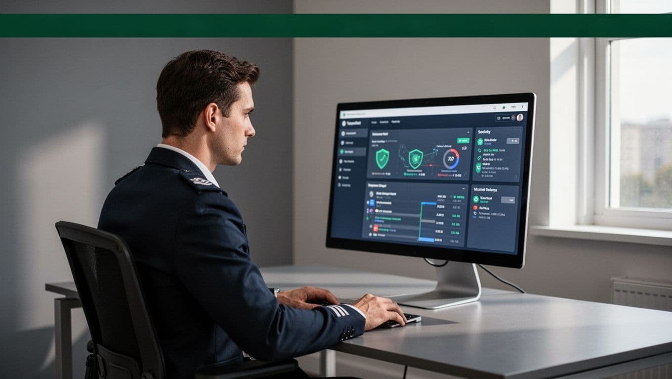 A person views a security dashboard beneath a dark green Triage banner.